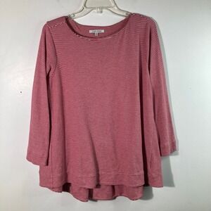 Womens John Mark Striped Knit Hi‎ Lo Tunic Red White S Cotton 3/4 Sleeve